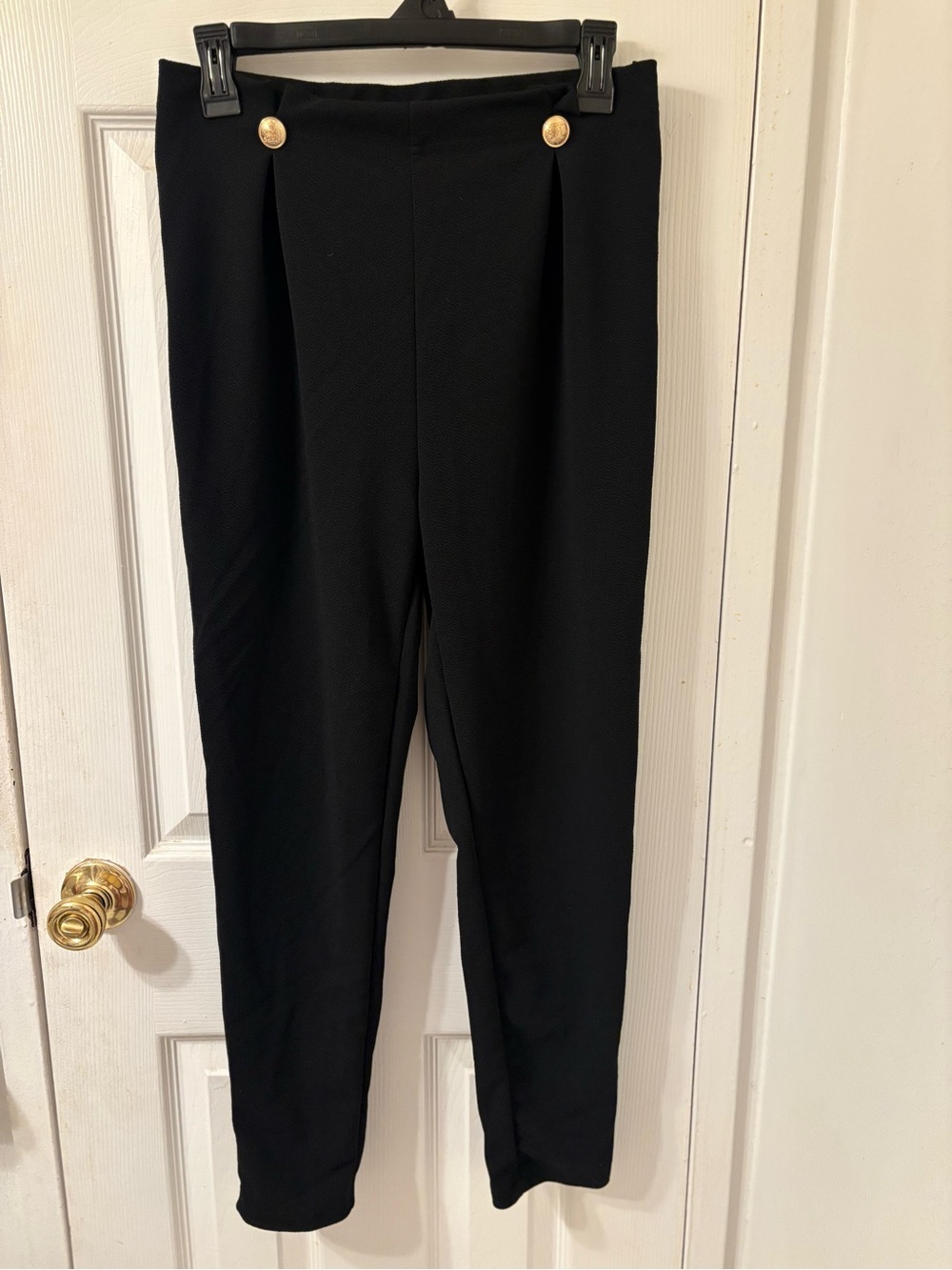 SHEIN Black High-Waist Skinny Pants with Gold Button Detail